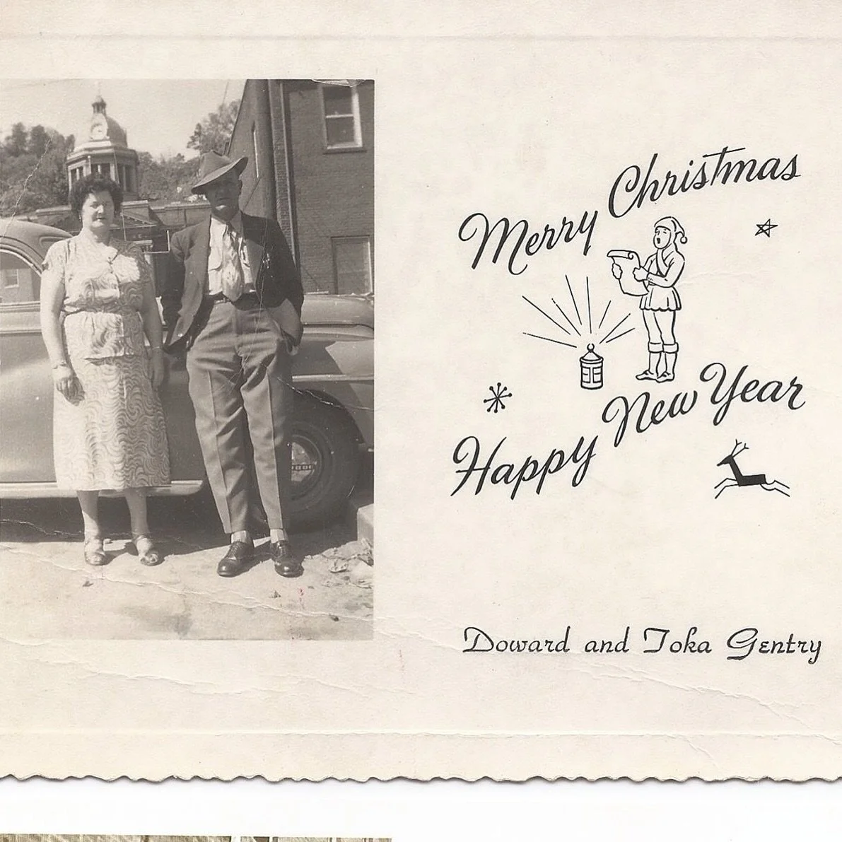 Merry Christmas and Happy New Year from Doward and Toka Gentry. Doward and Toka were the jailers during Roy Roberts term as Sheriff of Madison County from 1966-1970 and they lived in the jail!They were aunt and uncle to our dear friend Rozella who wo
