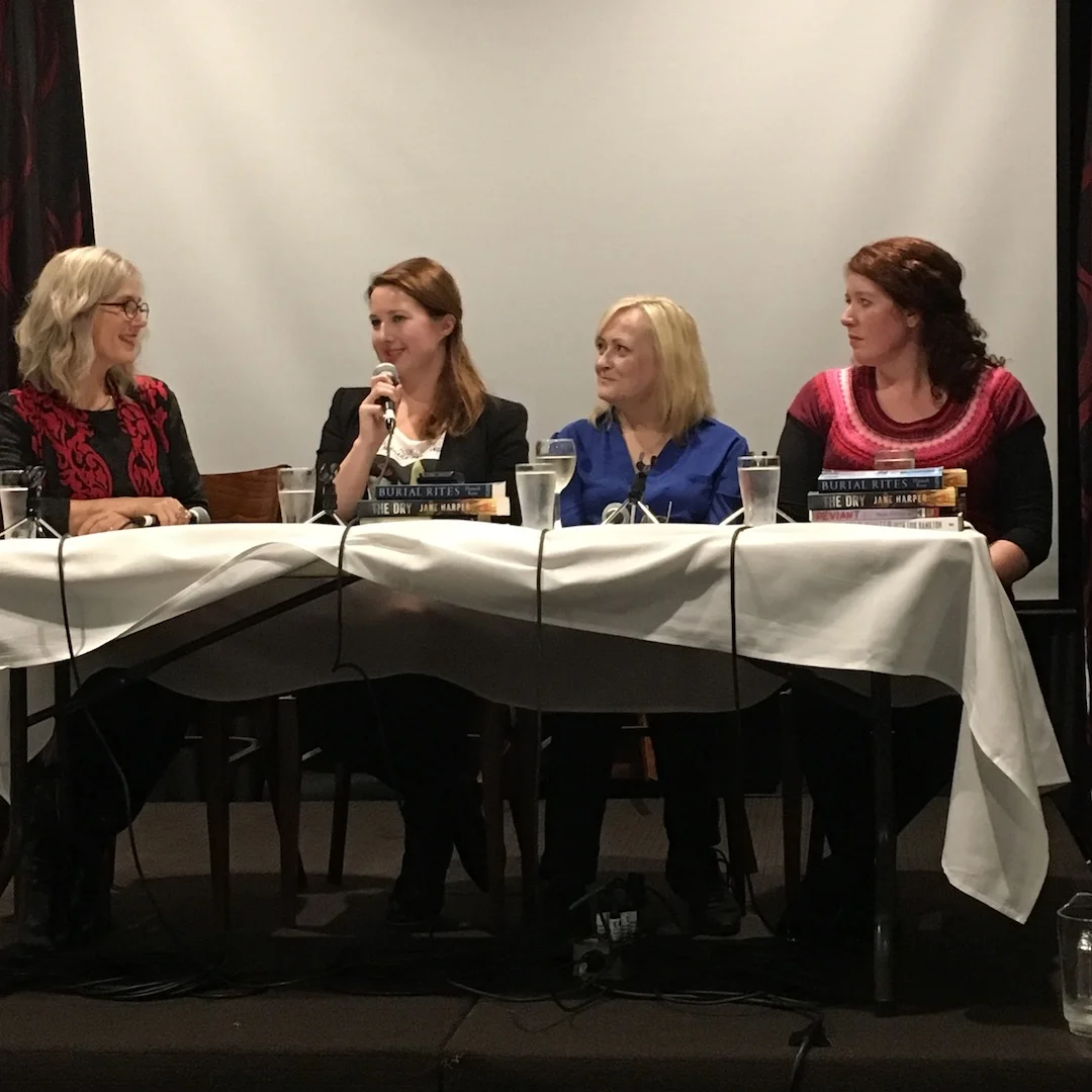 Chairing Sisters in Crime panel with authors Hannah Kent, Kathryn Fox and Jane Harper