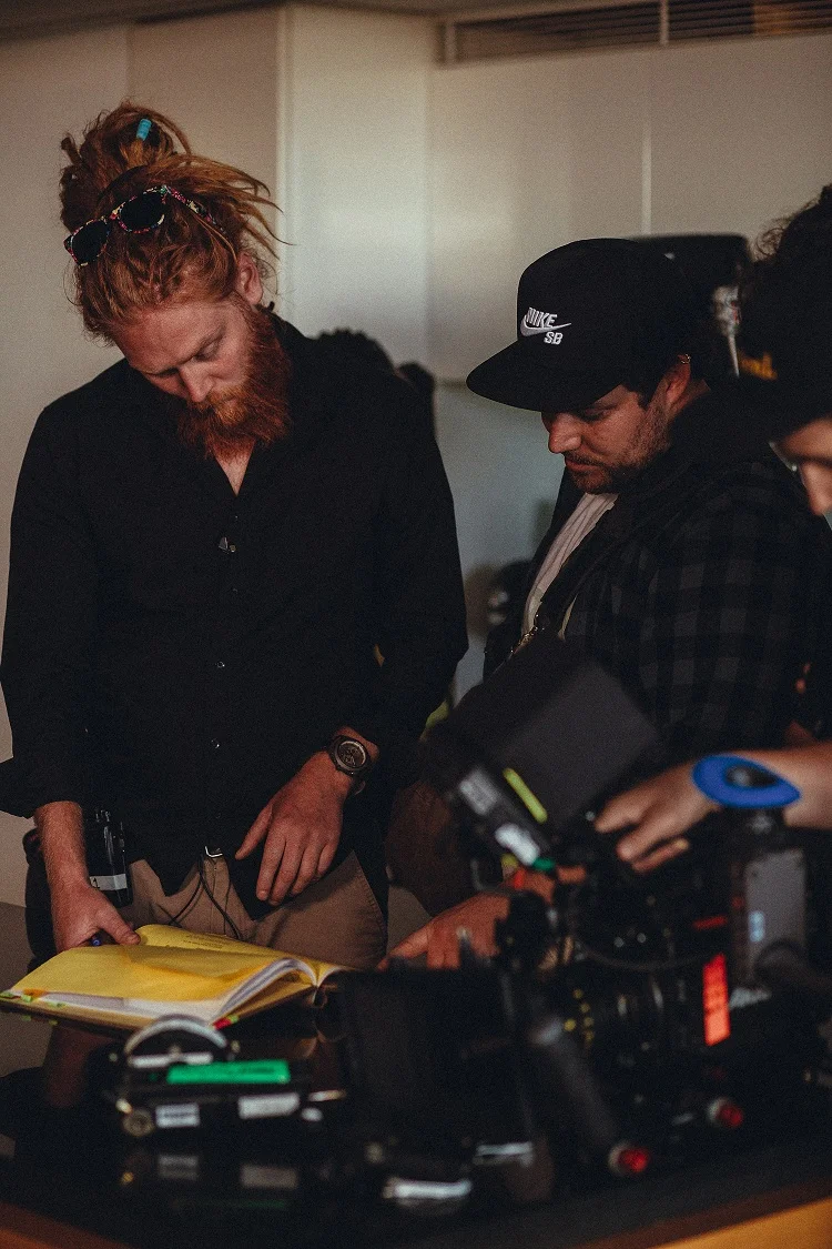 1st AD Scott Ince and DOP Shaun Dougherty check the shot list