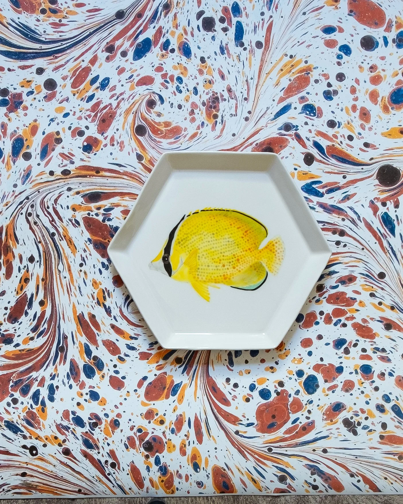 Casa Adams - Speckled butterflyfish - hexhagon plate.jpg