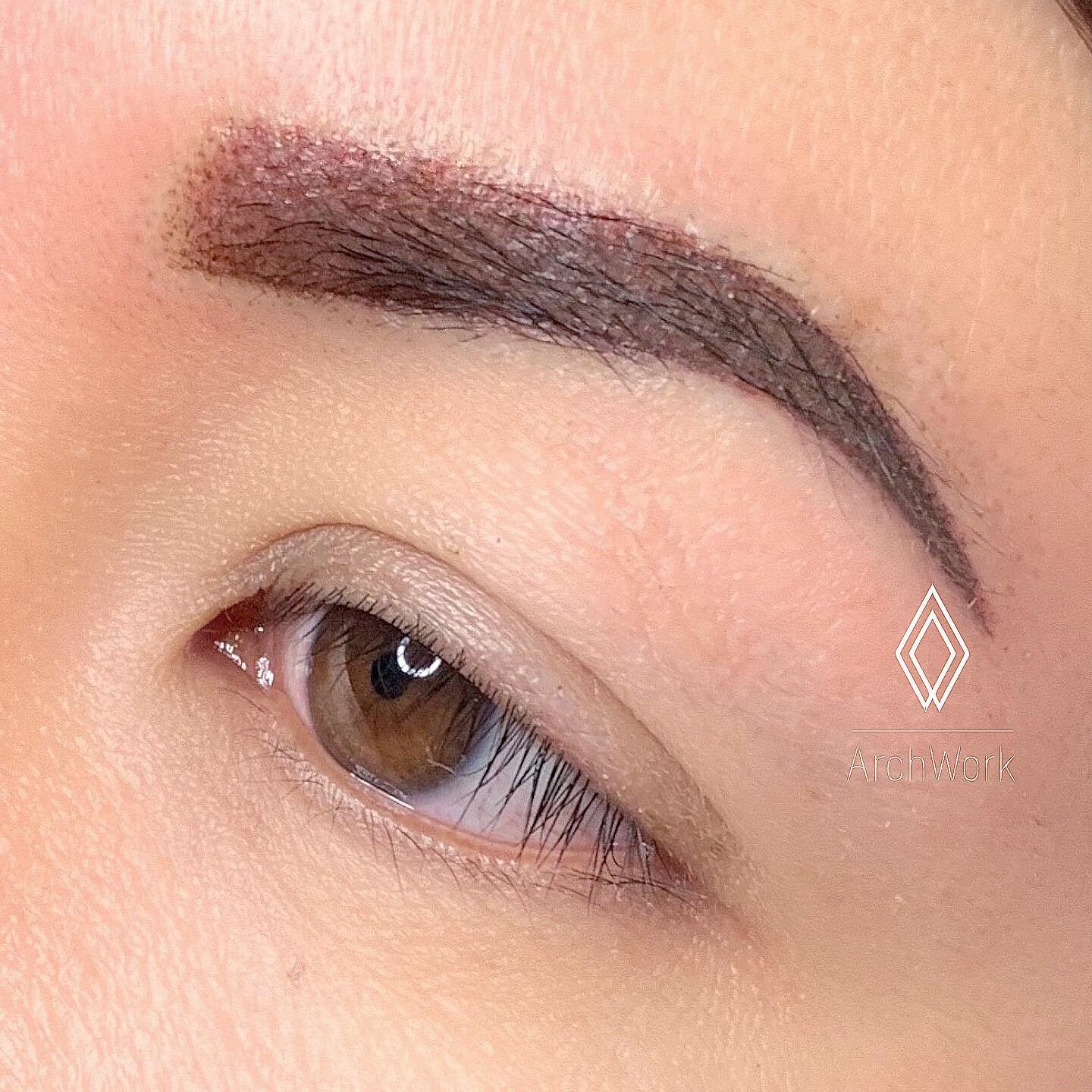 Ombr&eacute; Brows... a great way to cover up old faded permanent makeup or very faded Microbladed brows. These will heal about 30% lighter and be perfectly soft for this pretty face. (Redness is due to client&rsquo;s sensitive skin and will subside 