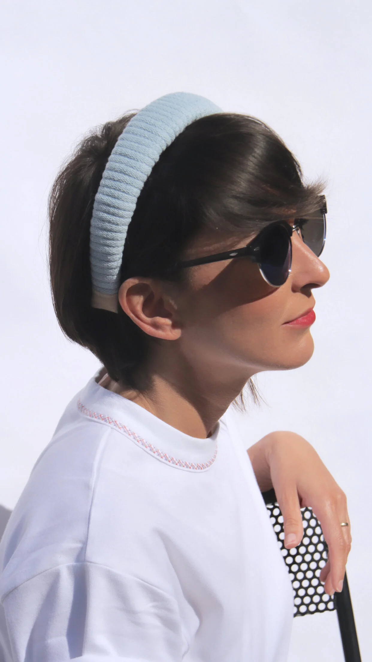 Hand-made Volume headband. Made with thicker cord in Baby blue colour-on