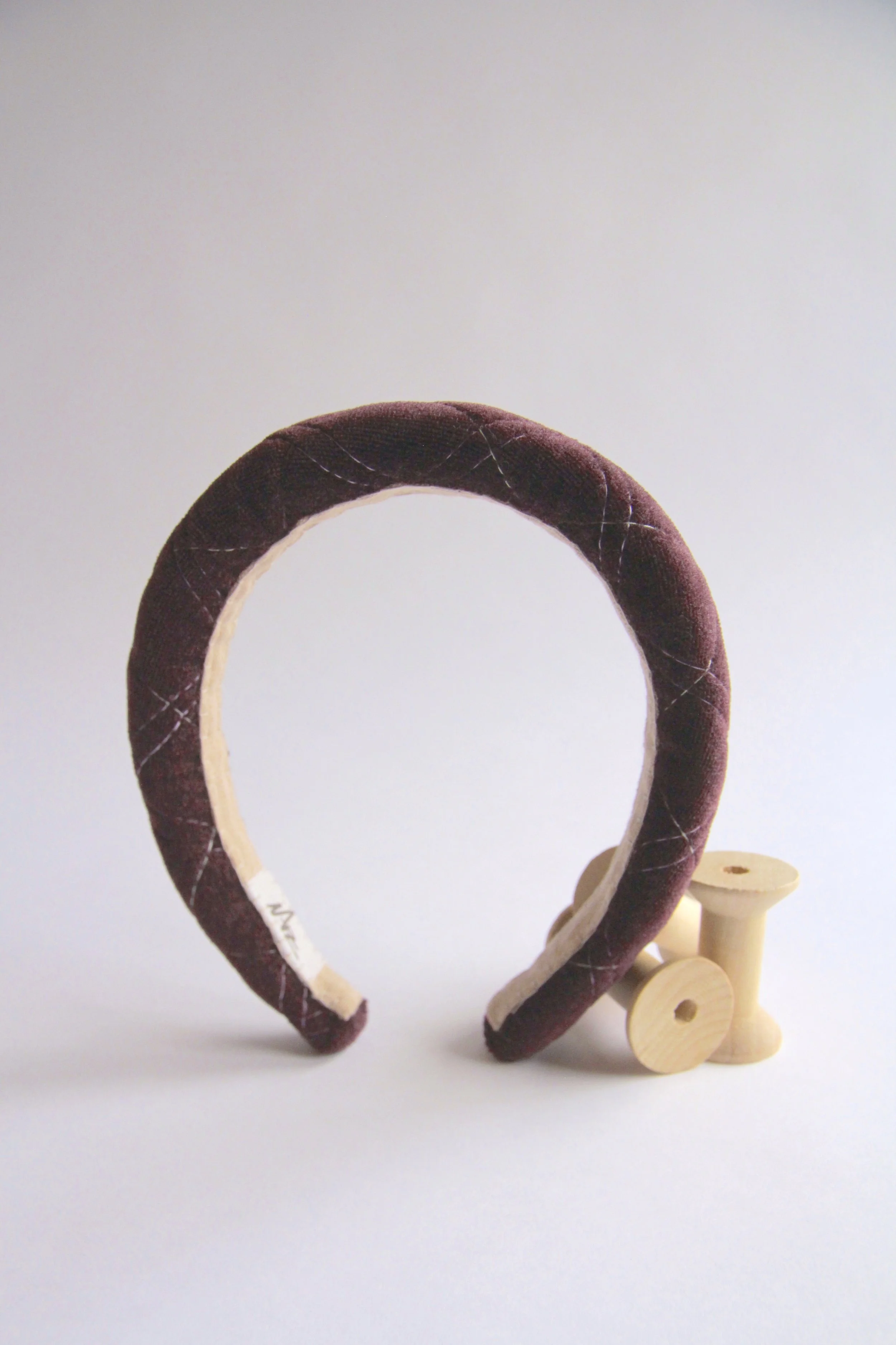 Quilted velvet hand-made headband (Aubergine)