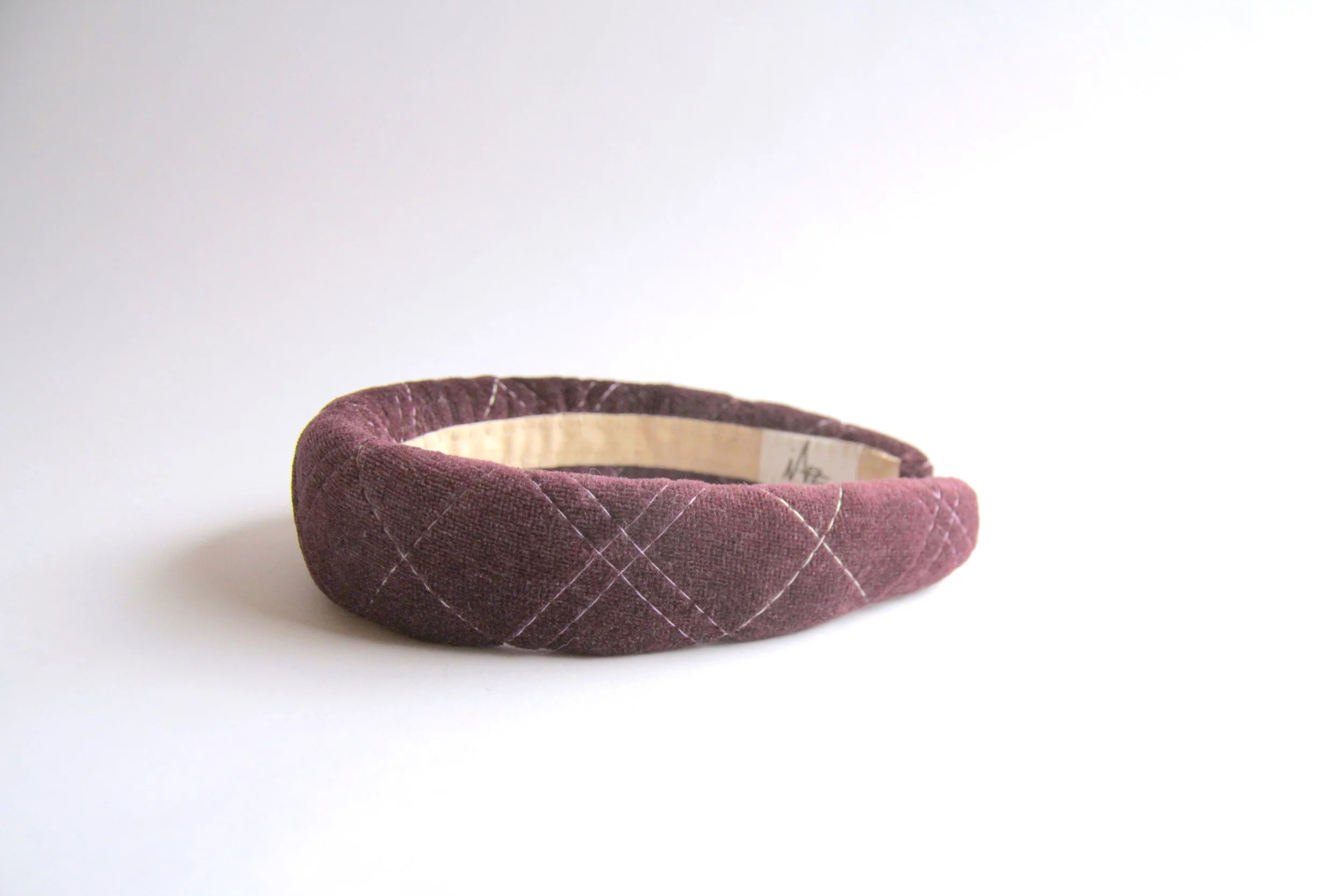 Quilted velvet hand-made headband (Aubergine)-2