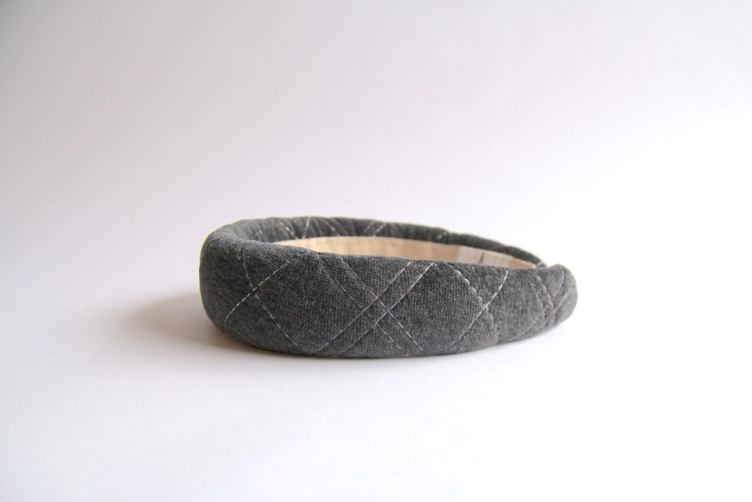 Quilted velvet hand-made volume headband (Dark grey)