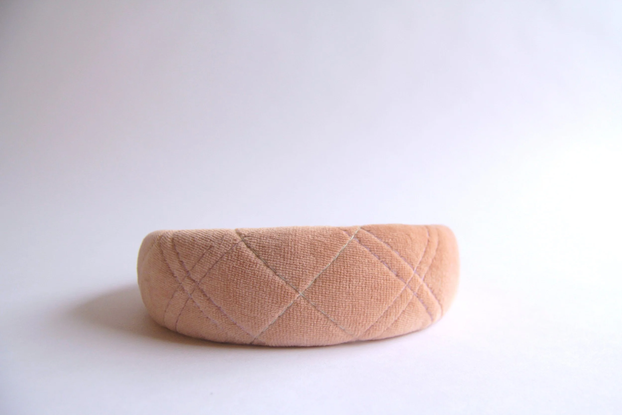 Hand-made peach Quilted velvet headband. GOTS fabric. 1