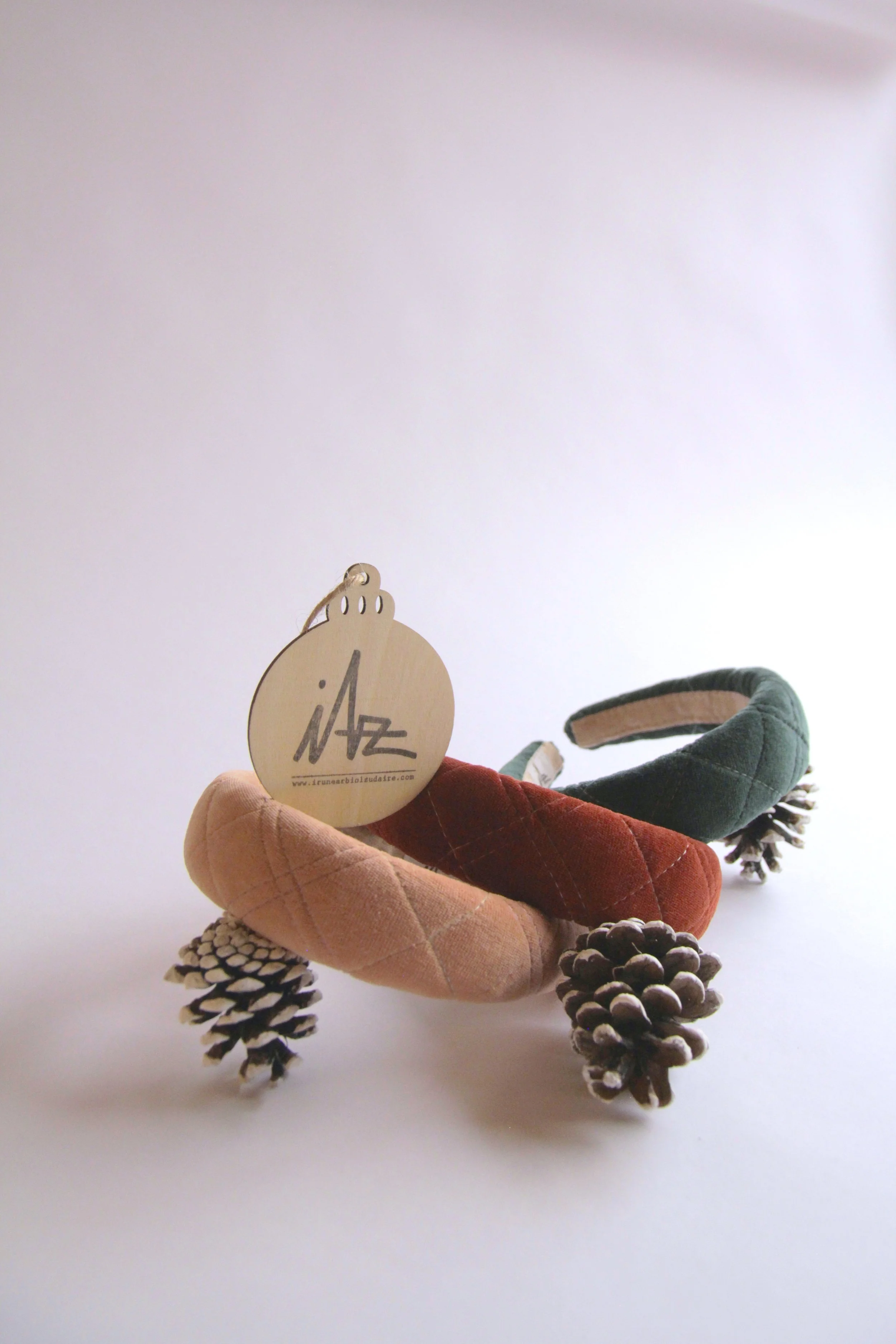 Hand-made peach Quilted velvet volume headband. Organic cotton padding