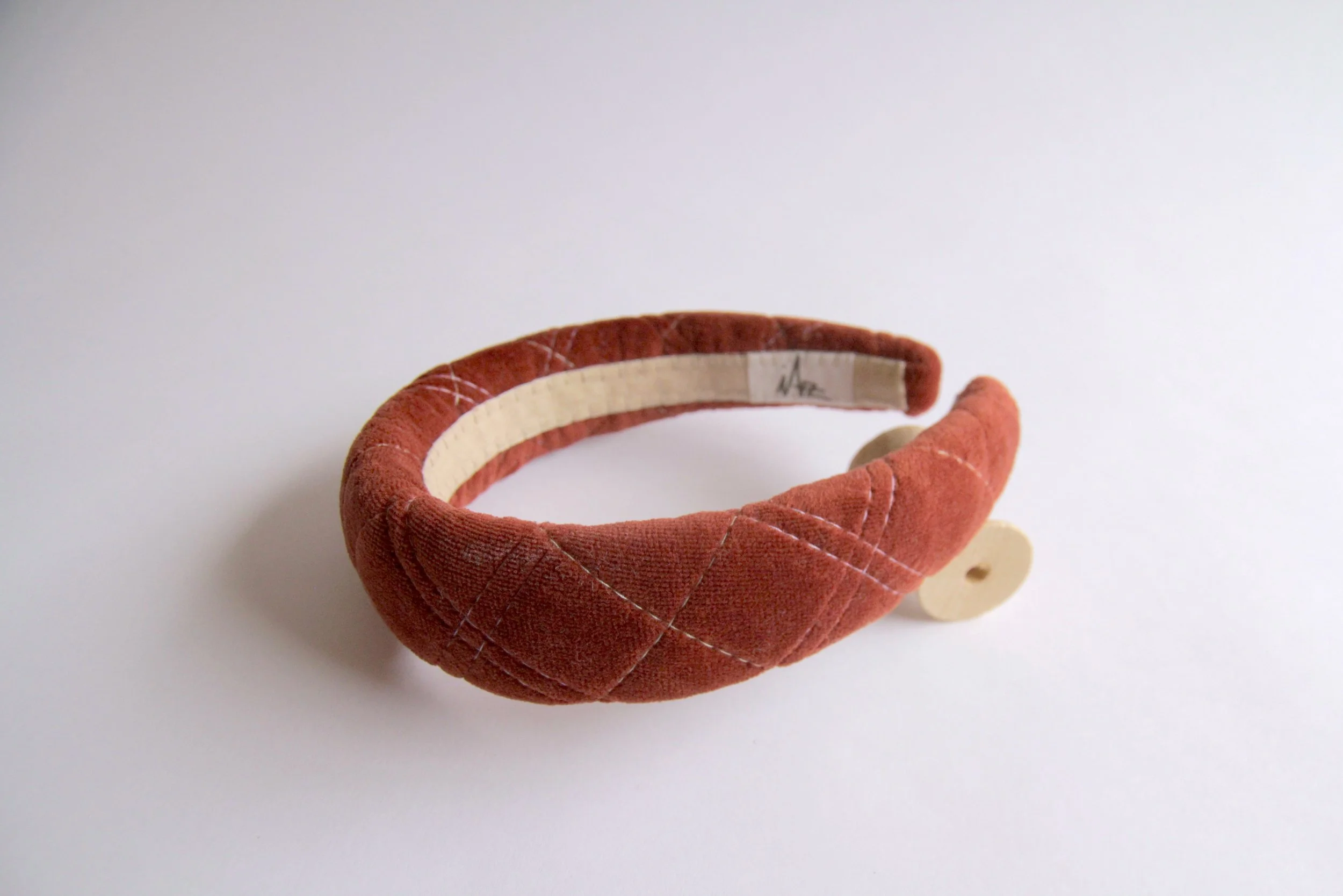 Hand-made dark copper Quilted velvet volume headband