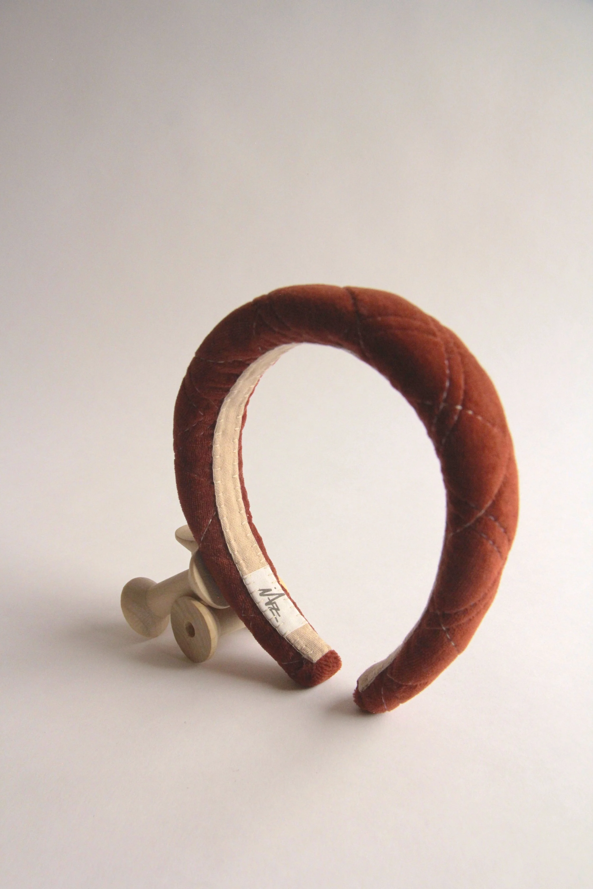 Hand-made dark copper Quilted velvet volume headband-1