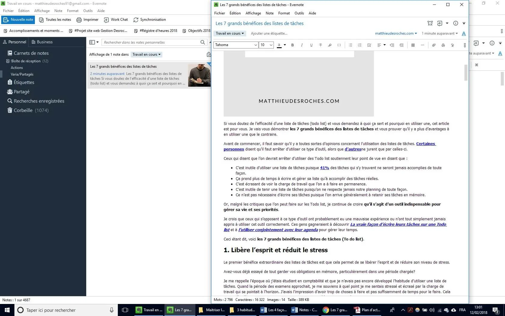 Article enregistré dans Evernote