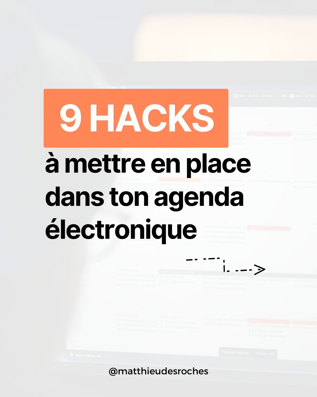 Ton agenda est plus qu&rsquo;un simple outil pour &eacute;crire tes rendez-vous. 🗓

C&rsquo;est un v&eacute;ritable outil pour g&eacute;rer ta vie et tes priorit&eacute;s. 

Voici 9️⃣ hacks pour t&rsquo;aider &agrave; utiliser tout le potentiel de c