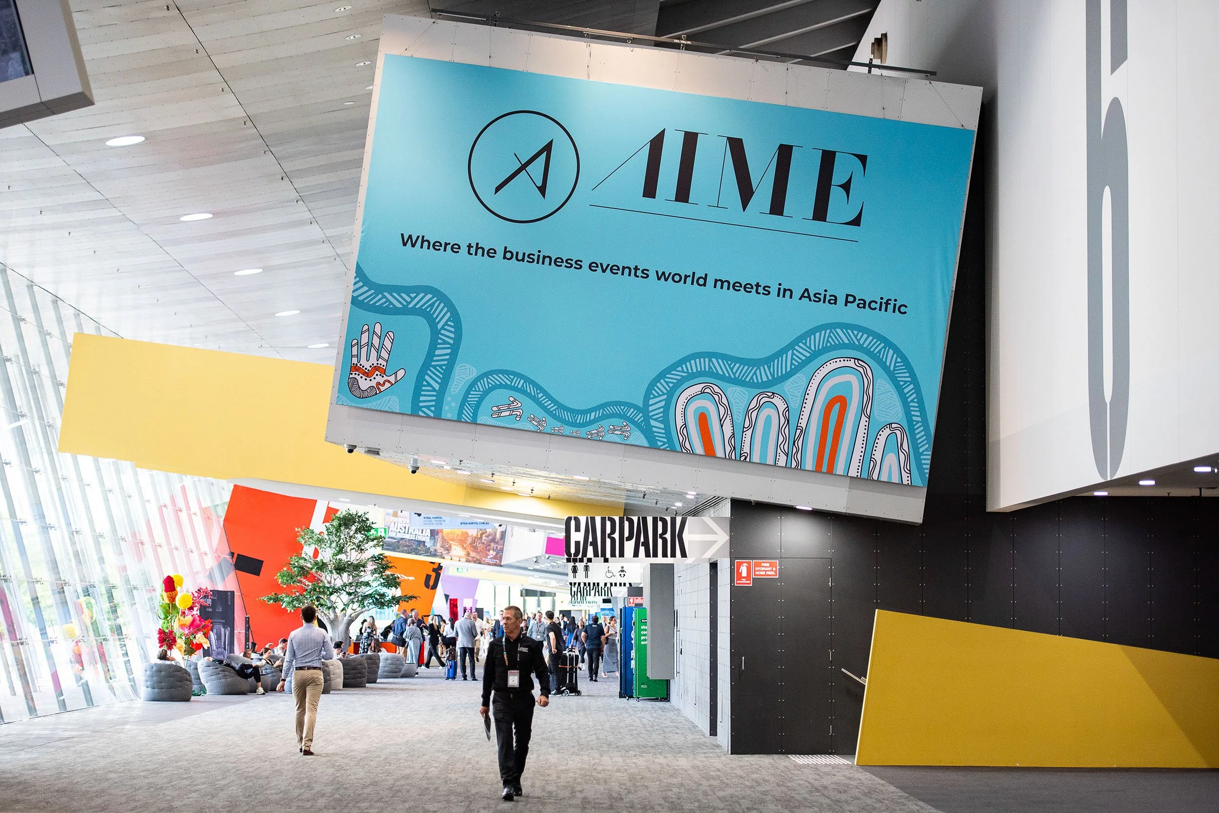AIME conference signage and concourse at MCEC Melbourne