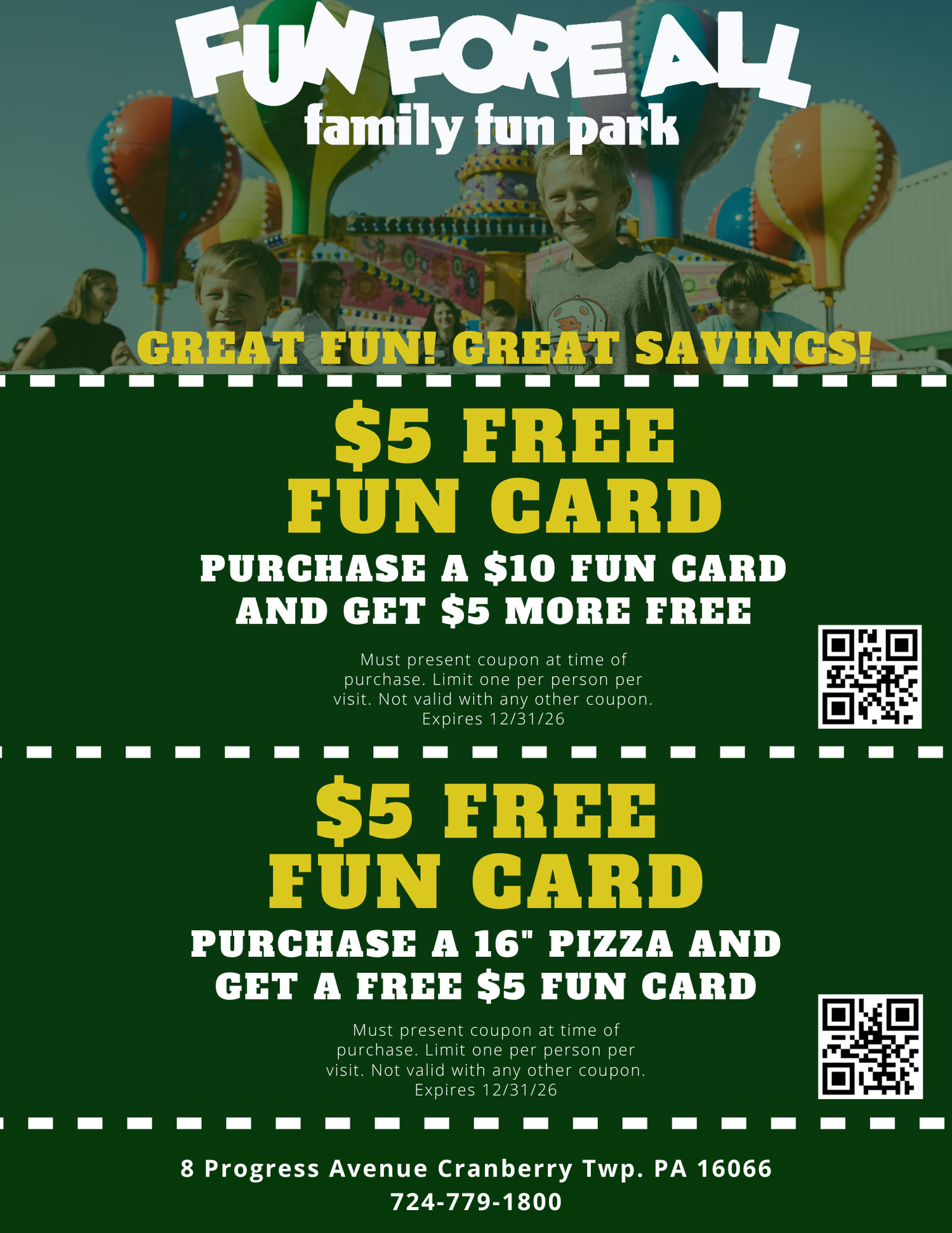 Coupons — Fun Fore All Family Fun Park