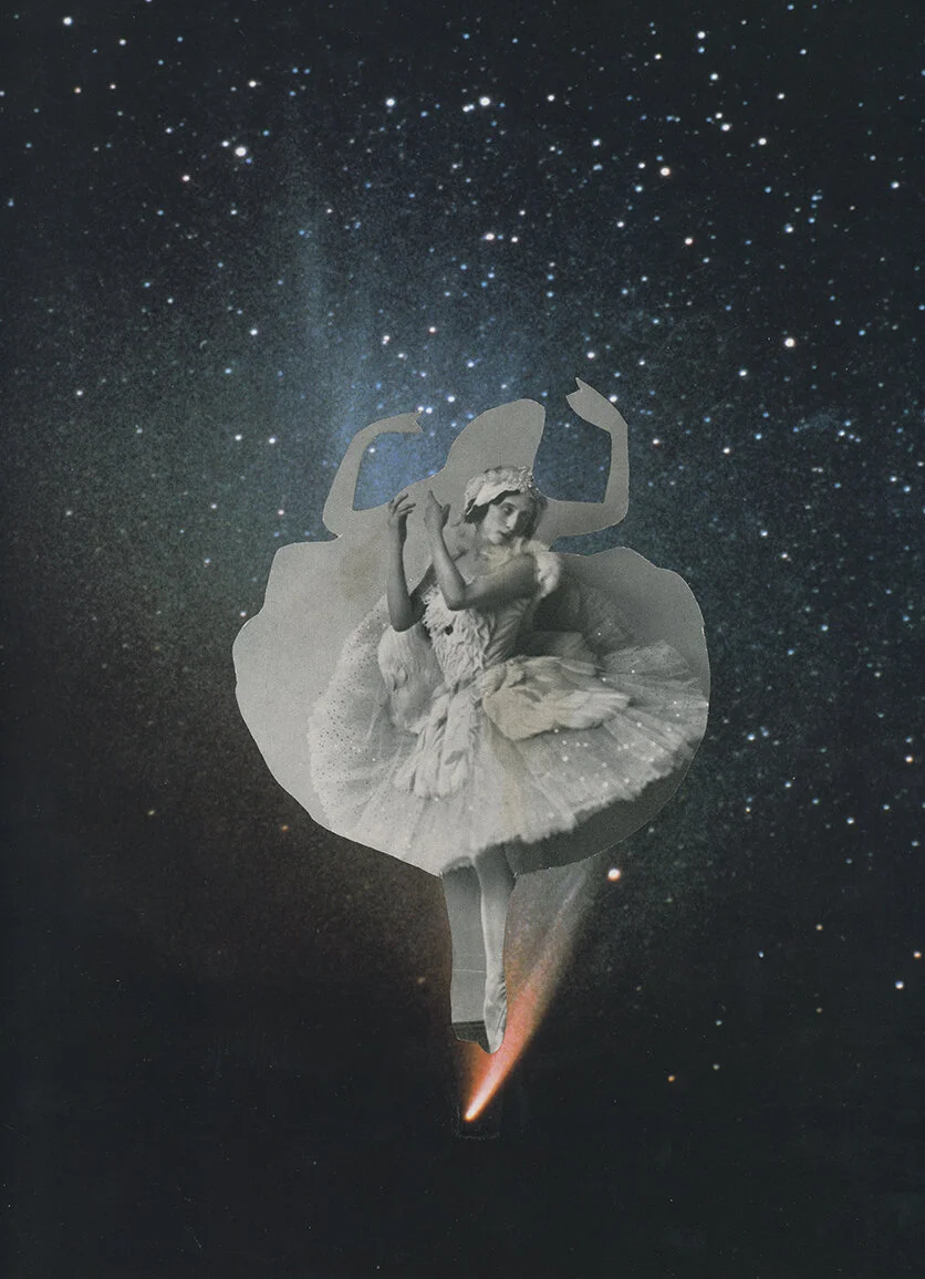'Dancing Cosmos I', collage on paper, 29 x 40 cm, 2021