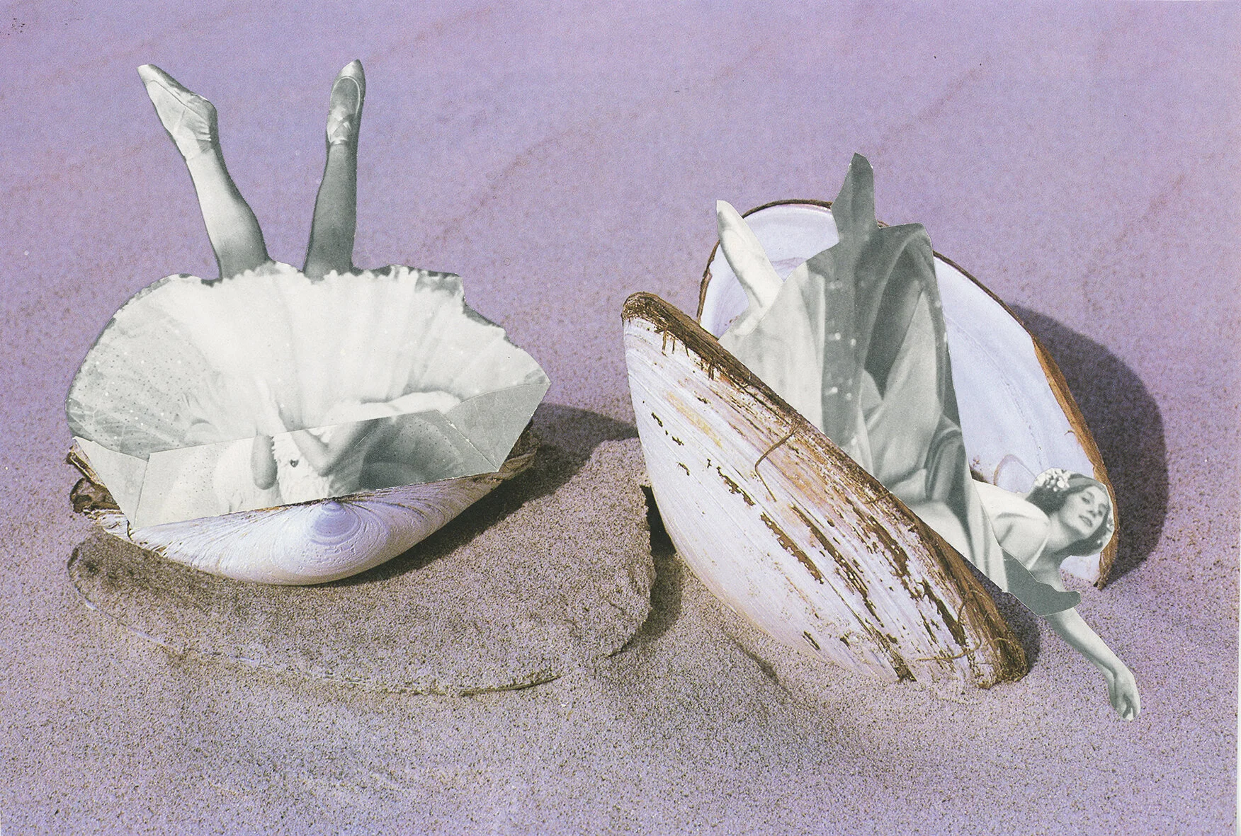 Folded Ladies I, unique collage on paper, 26 x 18 cm, 2021