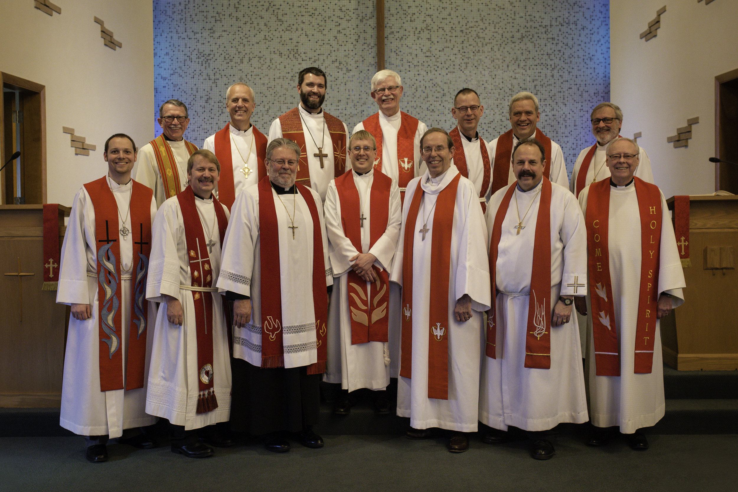 Back Row: Rev. Dale Kern, Rev. Stephen Niermann, Rev. Logan Scheiwe, Rev. Charles Kramer, Rev. James Strawn, Rev. Lee Genter, Rev. Ted Rellstab Front Row: Rev. Keith Witte, Rev. Peter Marcis, Rev. James Stuenkel, Rev. Jacob Stuenkel, Rev. Terry Cripe (District President), Rev. Jeff Corder, Rev. Gary Bernath