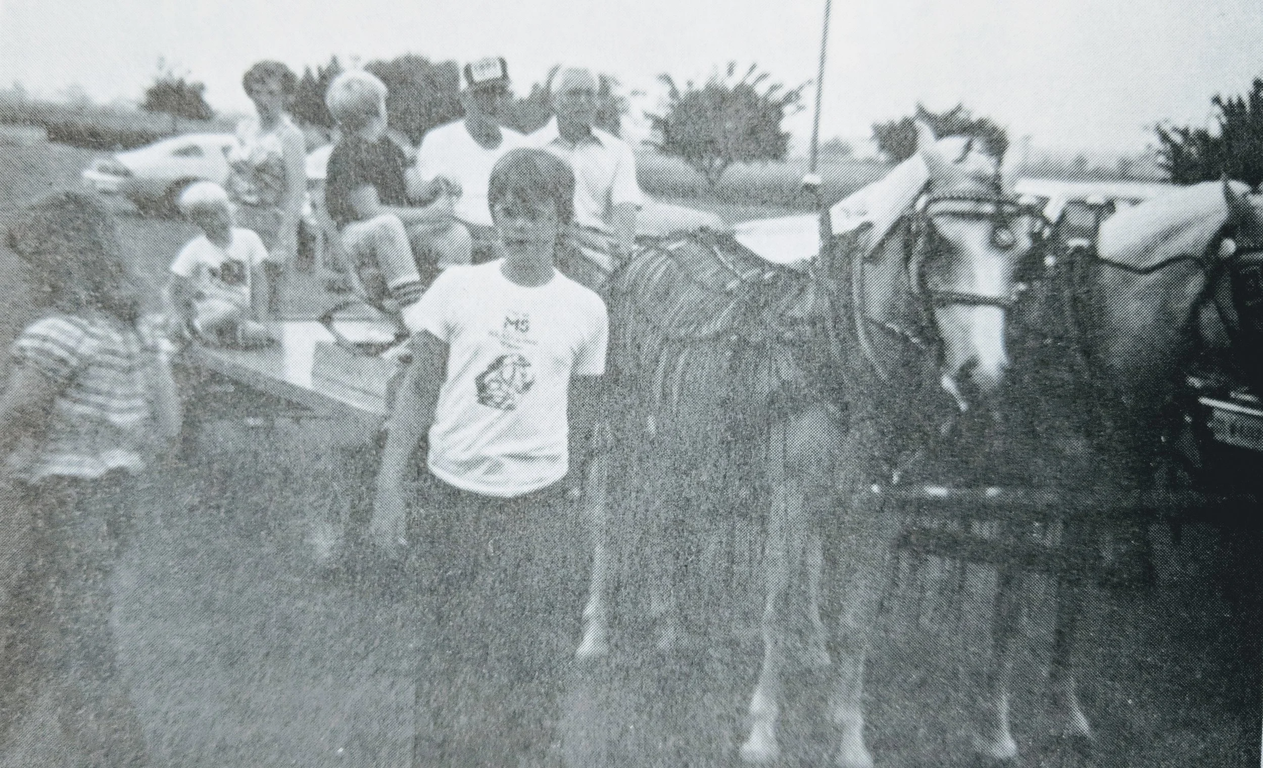 Sunday School Picnic - June 1982 Virgil Vajen, assisted by Paul Franz, gave the children pony wagon rides