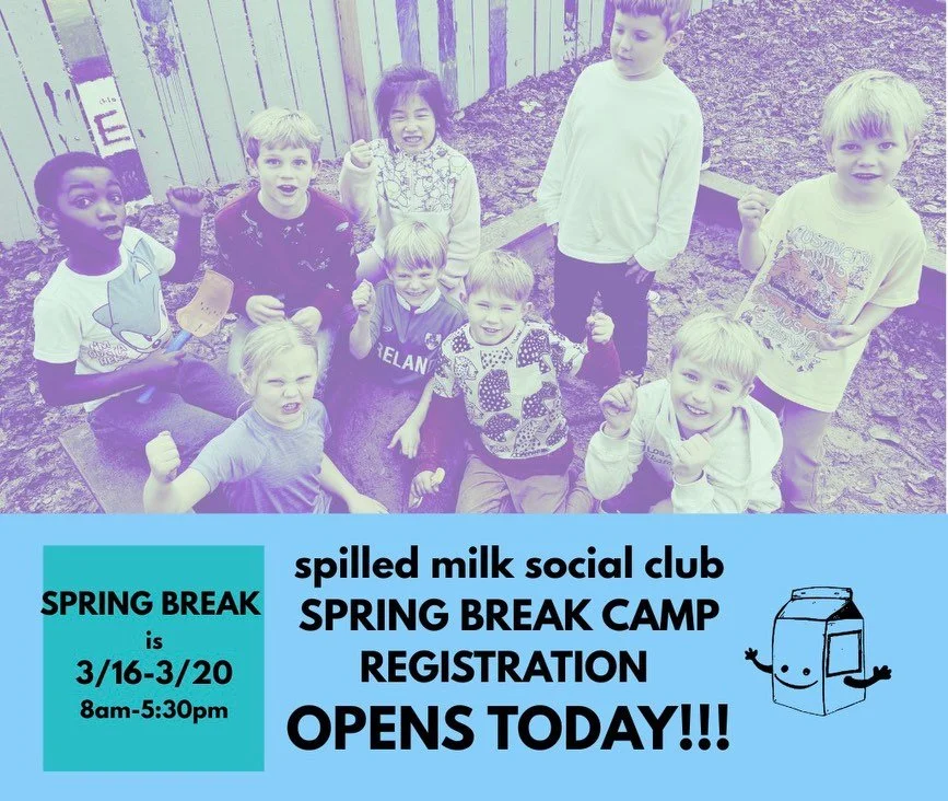 Spring Break Signup is live y&rsquo;all!!!

Here are all the themes for the week:
Monday 3/16 - Junk Man Day 🍝 
Tuesday 3/17 - St. Patrick&rsquo;s Day ☘️ 
Wednesday 3/18 - Fancy Animal Day 🐼 
Thursday 3/19 - National Bean Day 🫘 
Friday 3/20 - Bela