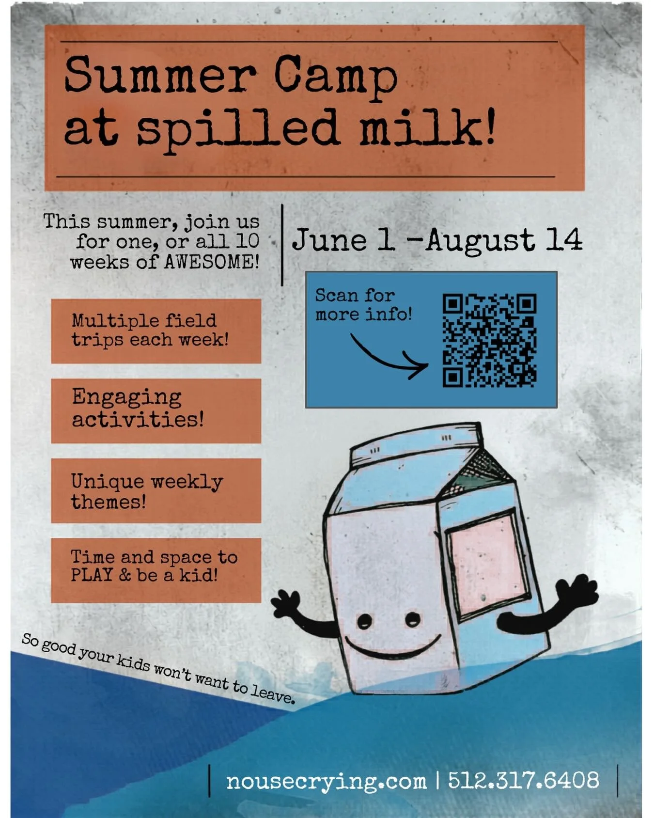 We have spots open in some of our 10 Summer Camp weeks! 

🎭 create puppets 
📦 build stuff 
🔍 solve a mystery 
🛝 play 
🏄&zwj;♀️ and more! 

Refer a friend: Between now and the end of May, we&rsquo;re giving a $25 discount to any family who refers