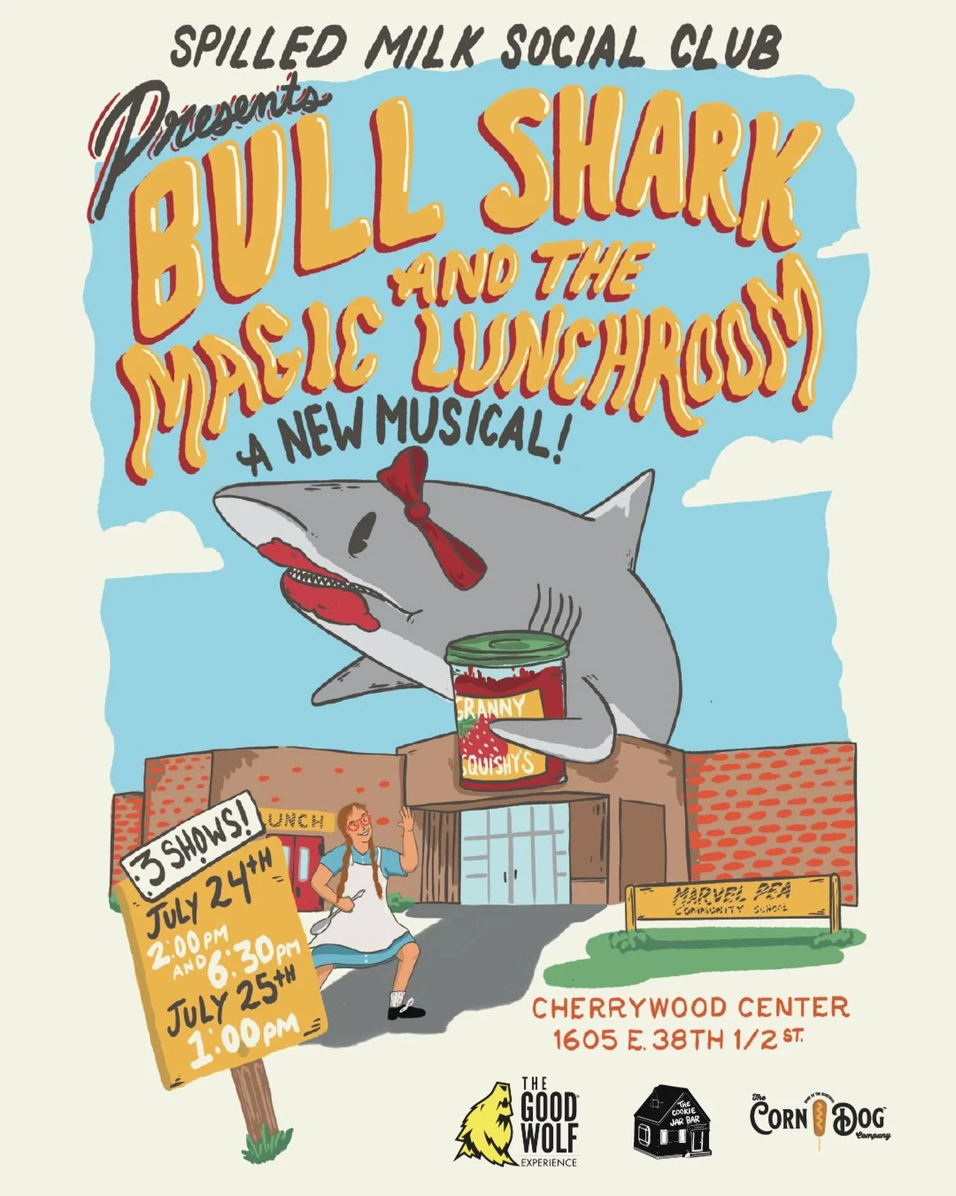 spilled milk social club presents&hellip;
🍓 Bull Shark and the Magic Lunchroom 🦈 

A new original musical written by our very own @stellatothemax featuring the amazing cast and crew of so many talented spilled milk campers, a killer live band, and 