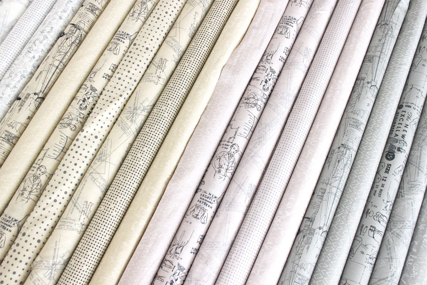 These are the background fabrics for my Blockheads 2018 quilt along: Collection MORE PAPER by Zen Chic for Moda, available in October