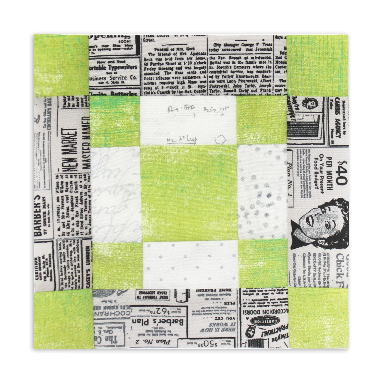 Free quilt along Blockheads 2018, Block 3: Pensylvania Fabrics used in the block are from Moda, Basic Grey GRUNGE and Zen Chic PAPER