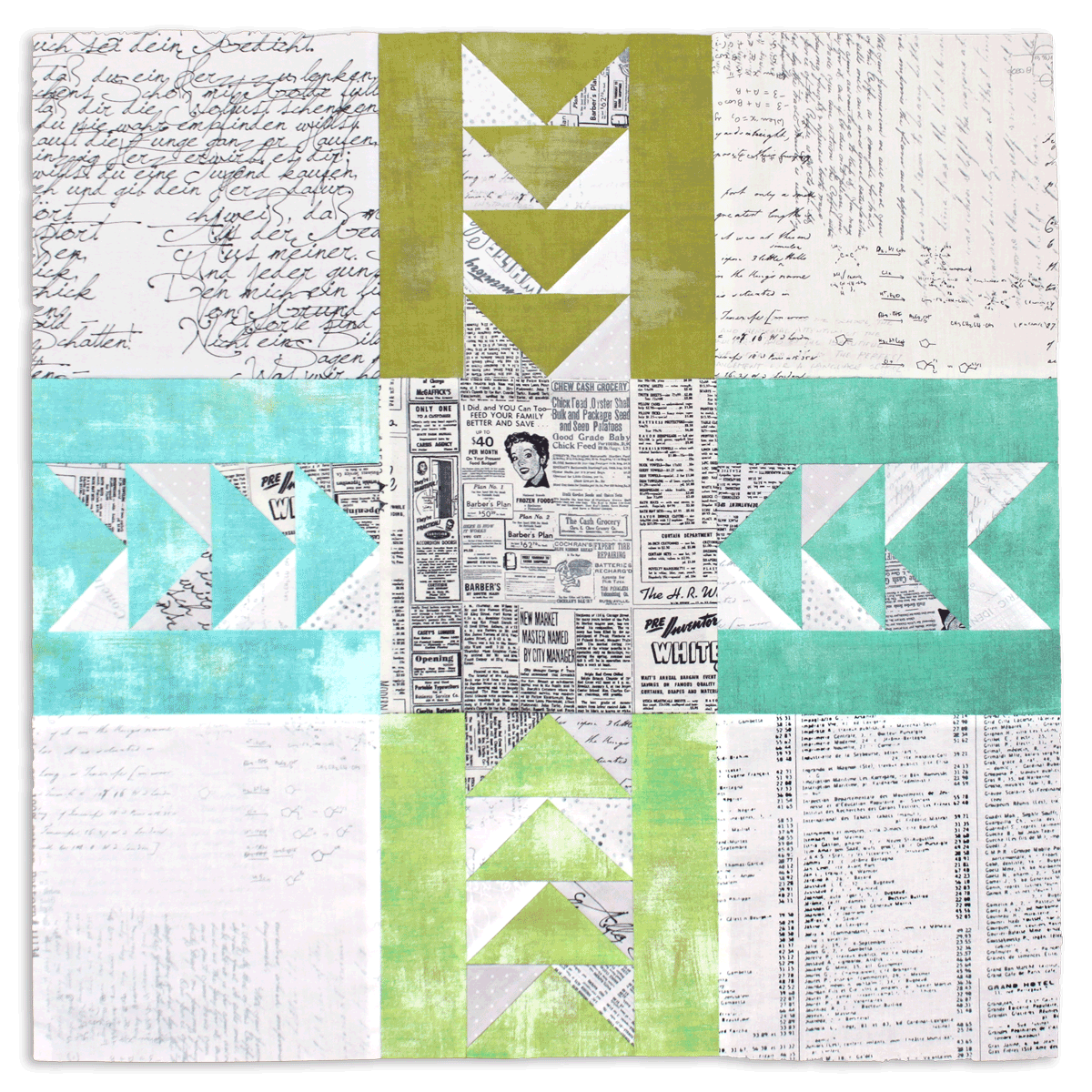 Free quilt along Blockheads 2018, Block 5: Impact Fabrics used in the block are from Moda, Basic Grey GRUNGE and Zen Chic PAPER