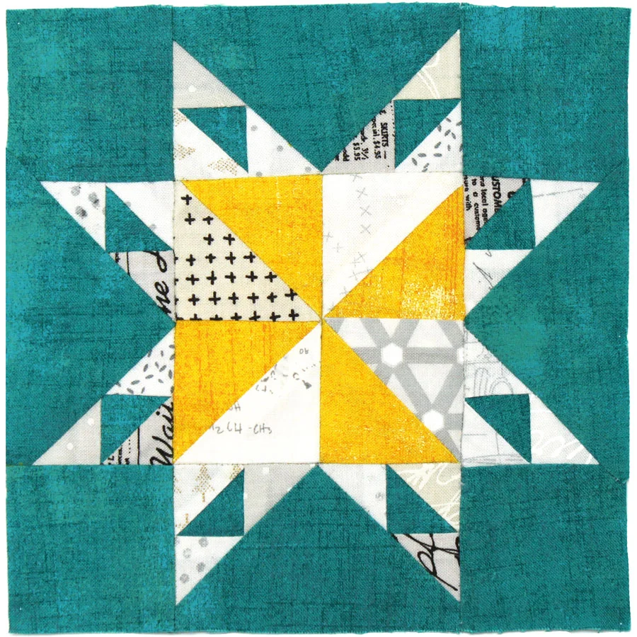 Free quilt along Blockheads 2018, Block 12: Jace's Star Fabrics used in the block are from Moda, Basic Grey GRUNGE and Zen Chic PAPER and MORE PAPER