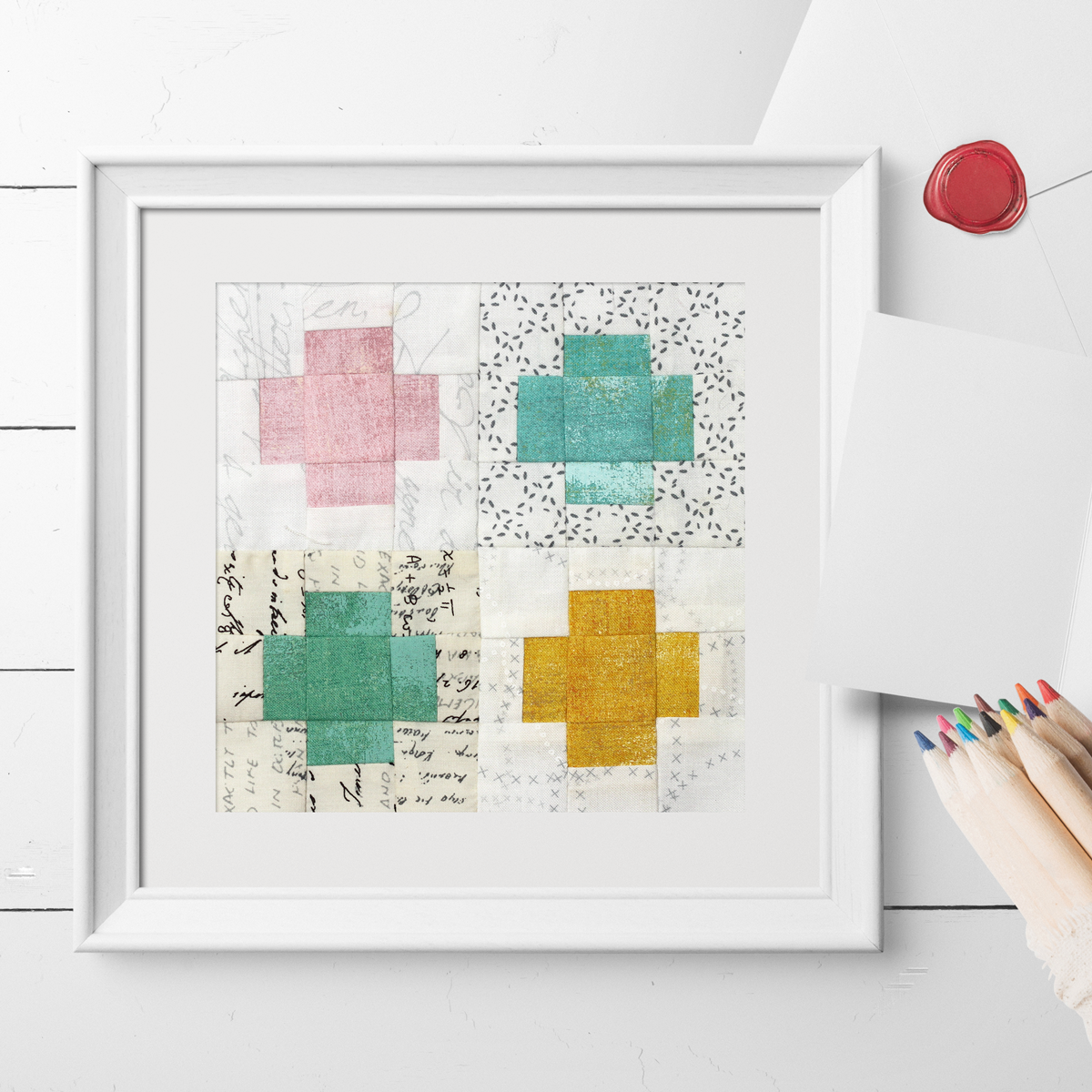 Free quilt along Blockheads 2018, Block 22: Economy Path Fabrics used in the block are from Moda, Basic Grey GRUNGE and Zen Chic PAPER