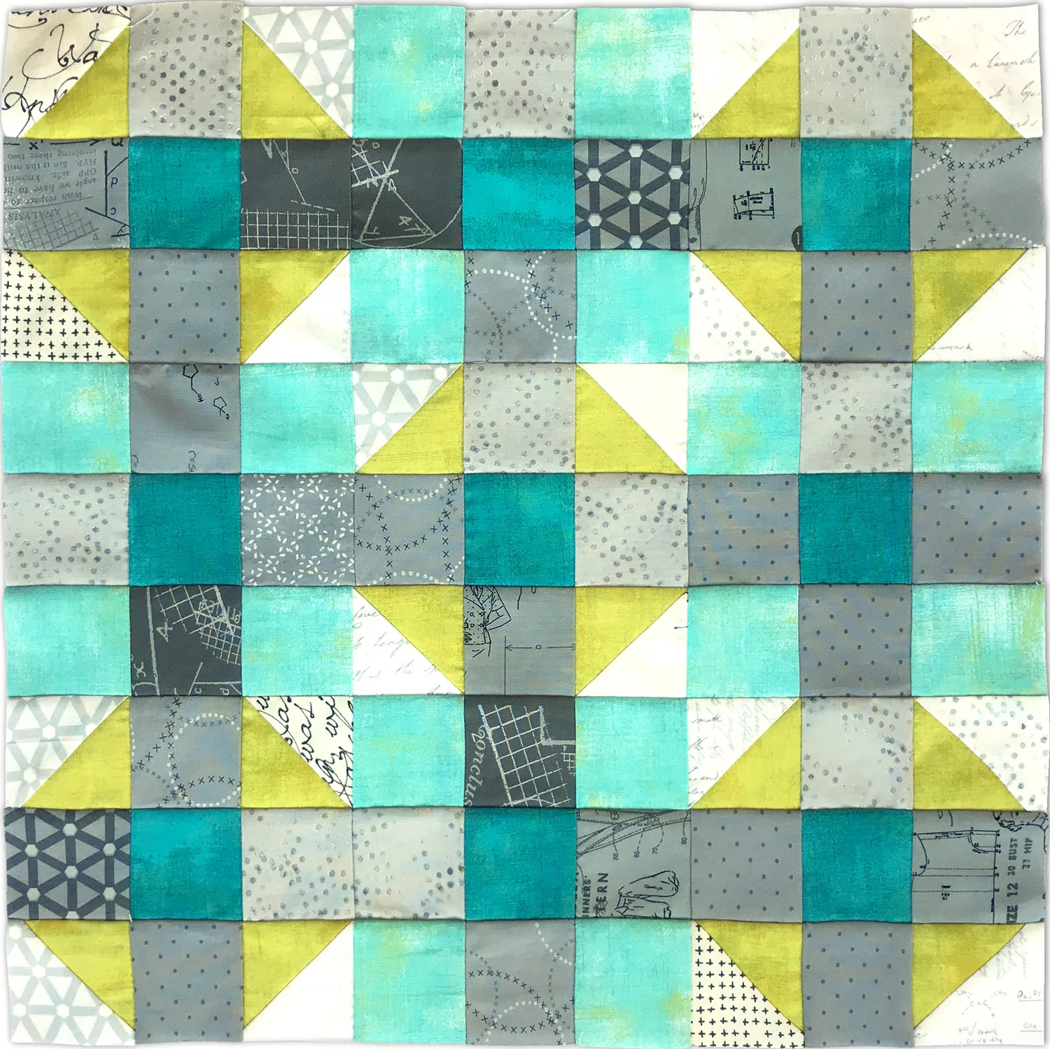 Free quilt along Blockheads 2018, Block 37: Dreamy Fabrics used in the block are from Moda, Basic Grey GRUNGE and Zen Chic PAPER and MORE PAPER