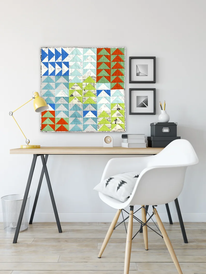 The new colors added to Zen Chic’s Spotted fabric line, combined with the More Paper collection bring Purl Soho’s free mini quilt pattern to life.
