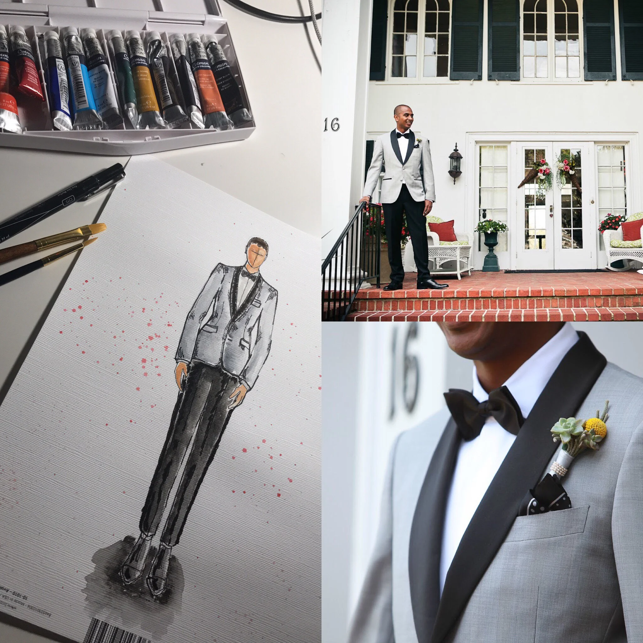 From Sketch to Finish: A one of a kind custom bespoke gray dinner jacket.