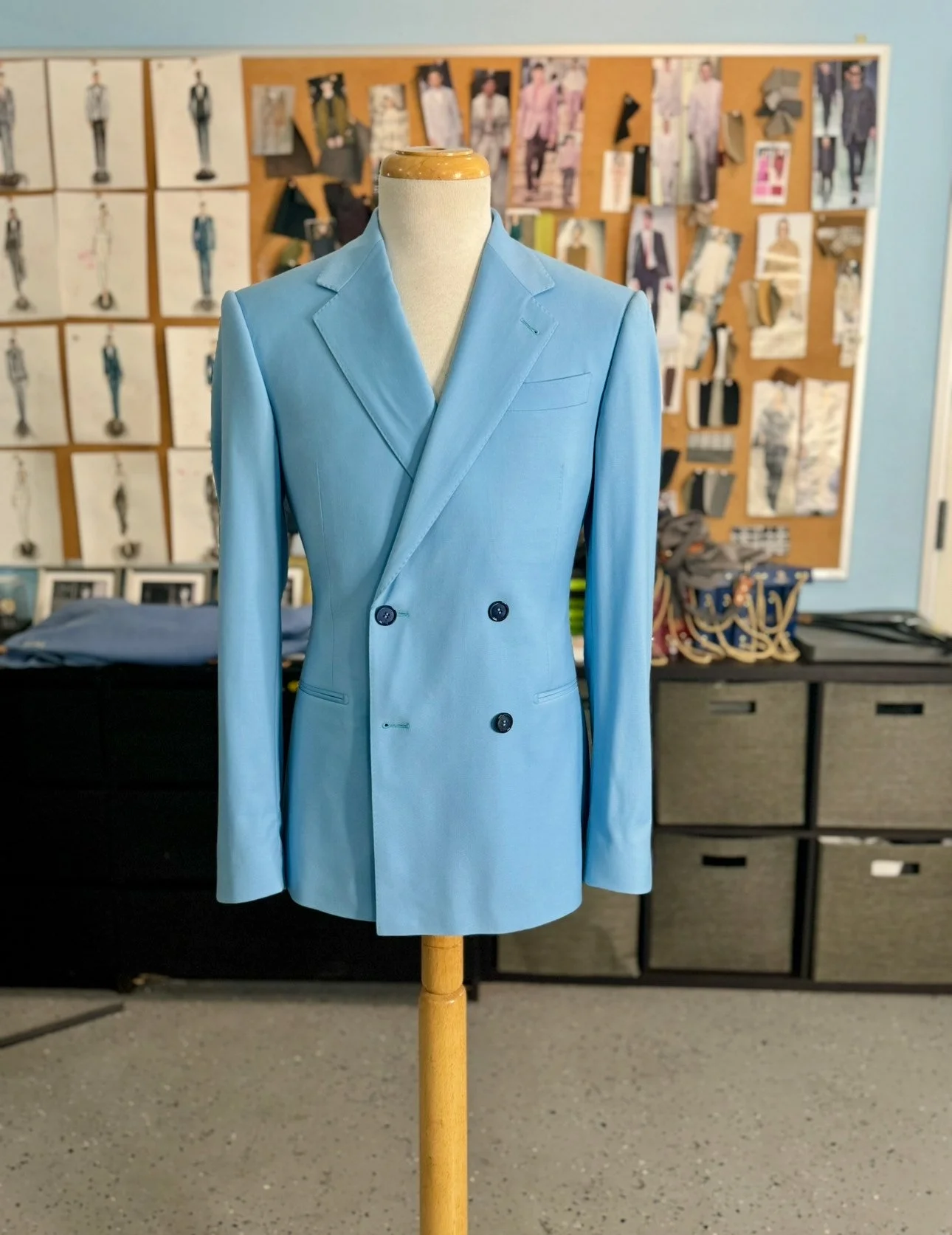A Bespoke Vibrant Baby Blue Double-Breasted Custom Suit