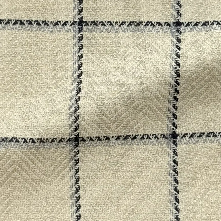 Cream Herringbone w/ Silver & Black Windowpane