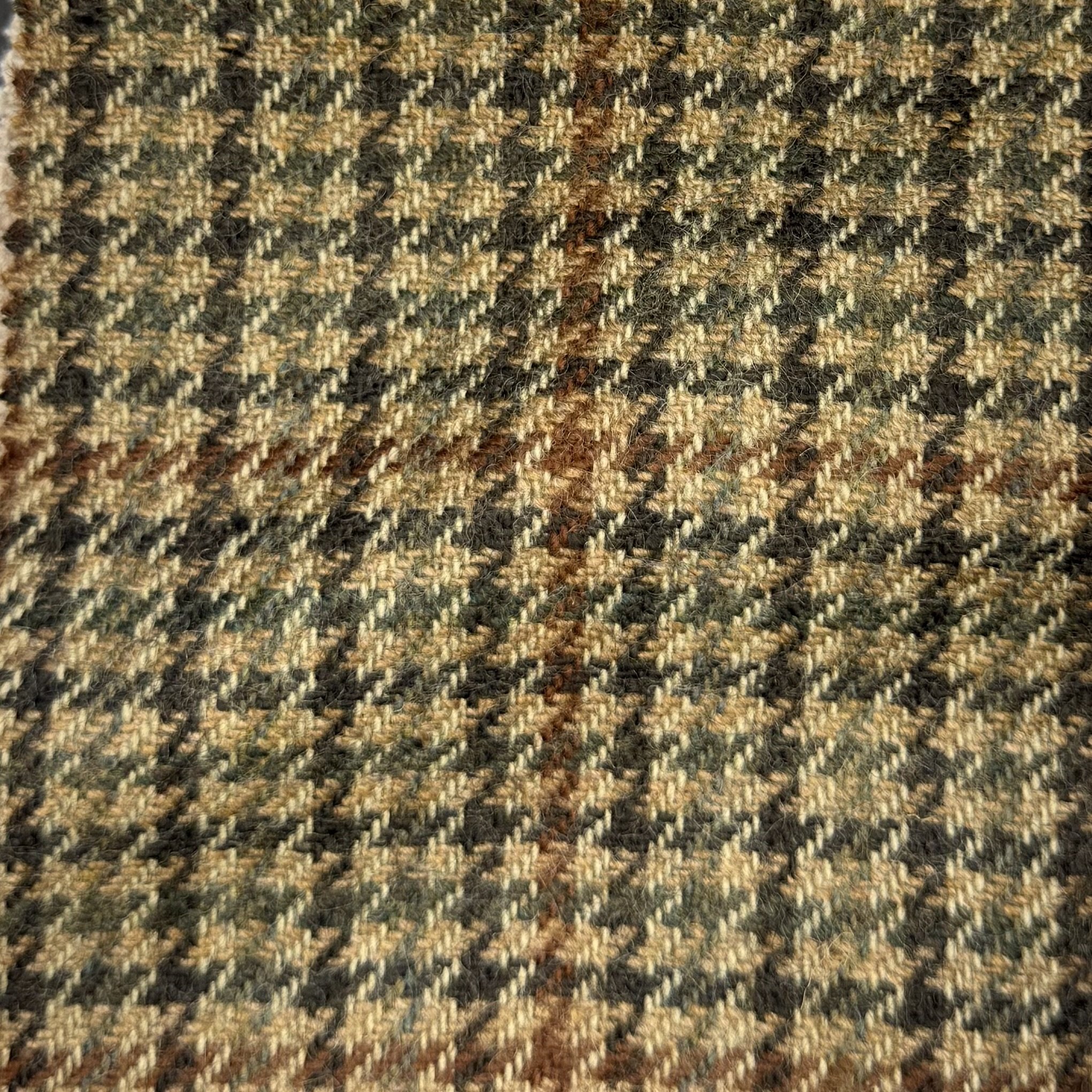 Green, Black & Brown Houndstooth Tweed