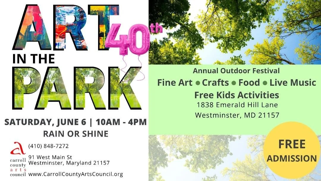 I will be here showing my art this Saturday June 6th.
The Carroll County Arts Council has partnered with the City of Westminster for four decades to present this annual outdoor festival that is held the first Saturday in June on the beautiful grounds