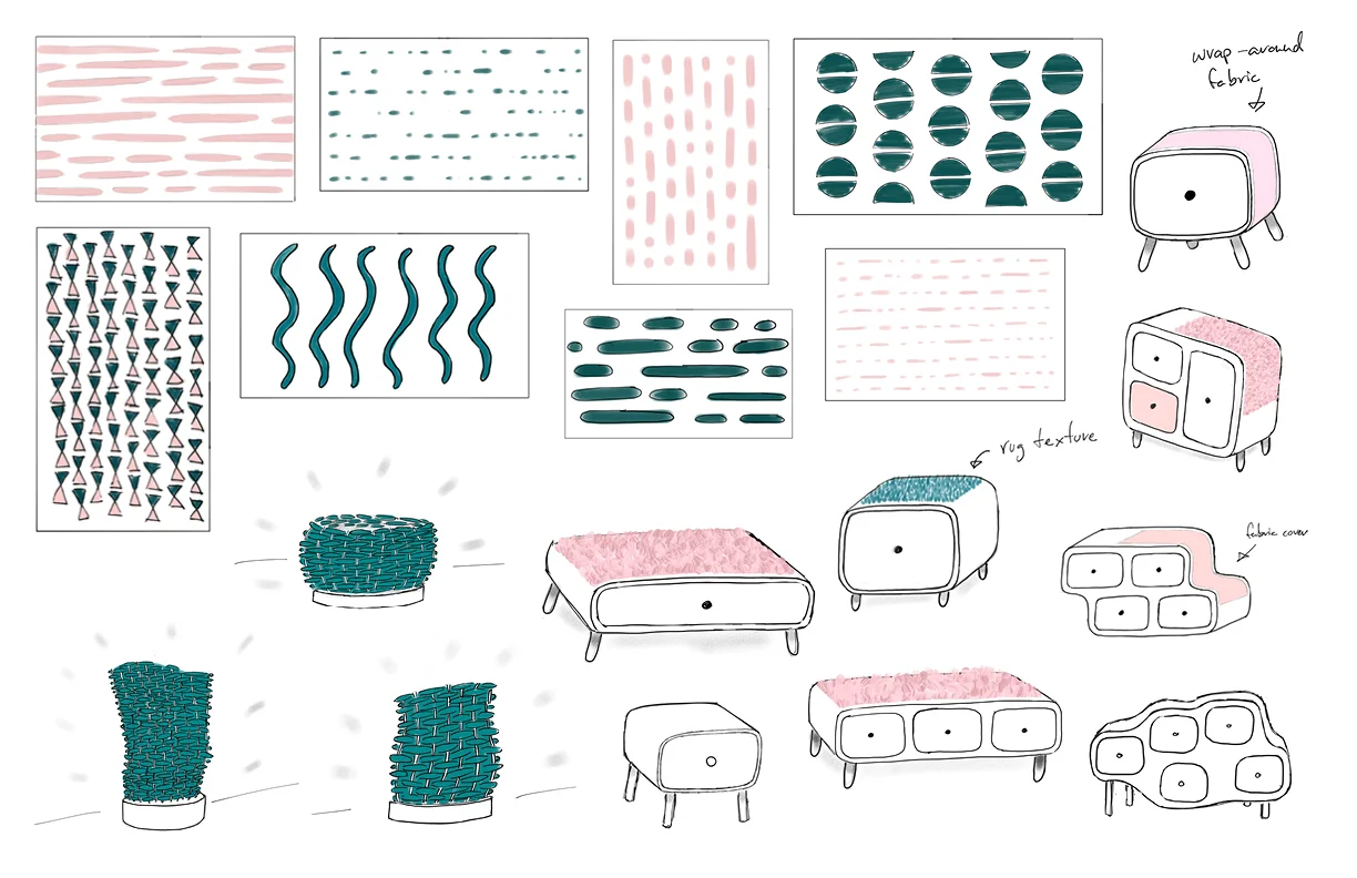 by creating emotional connections through textures and textiles and physical comfort through furniture forms 
