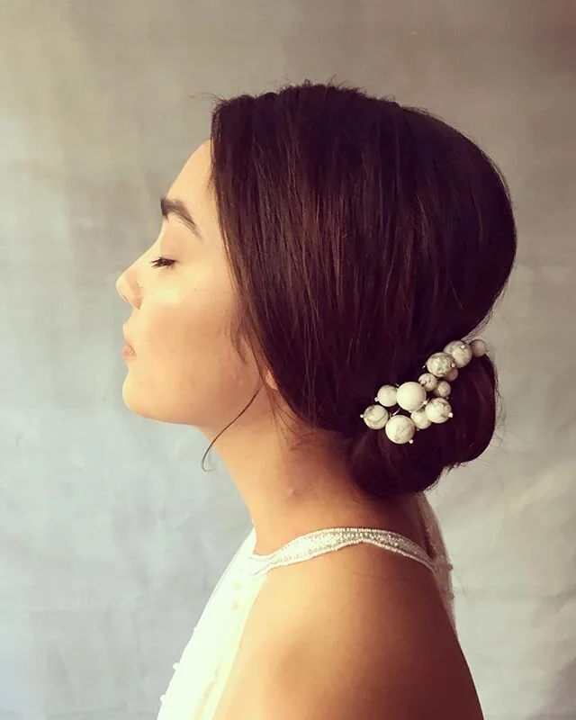 I loved creating this soft, textured updo with marble pearl accents.  #haegerhair #behindthescenes #editorial #photoshoot #nyc #freelance #hairstylist #hairstyles #bridal #elegant #bride #updo #wedding #hair #brunette #texture #hairaccessories #pearl