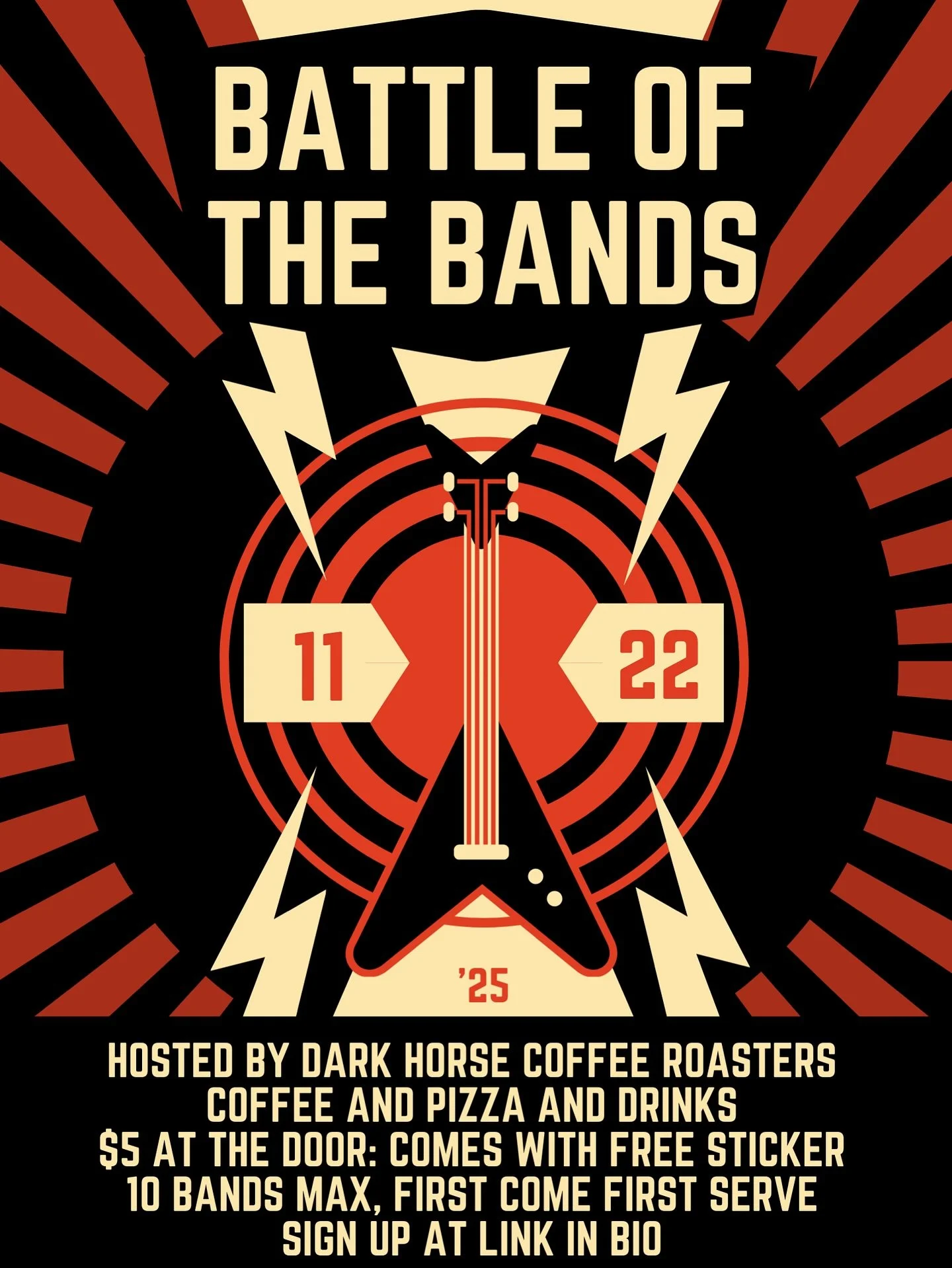 PSA!!! Mark your calendars for Dark Horses most awesome battle of the bands ever on November 22nd from 5-10 pm!!

- We will be running a limited fall themed coffee (tba) for that night only, along with teas, hot coco and the beer fridge, pizzas and t