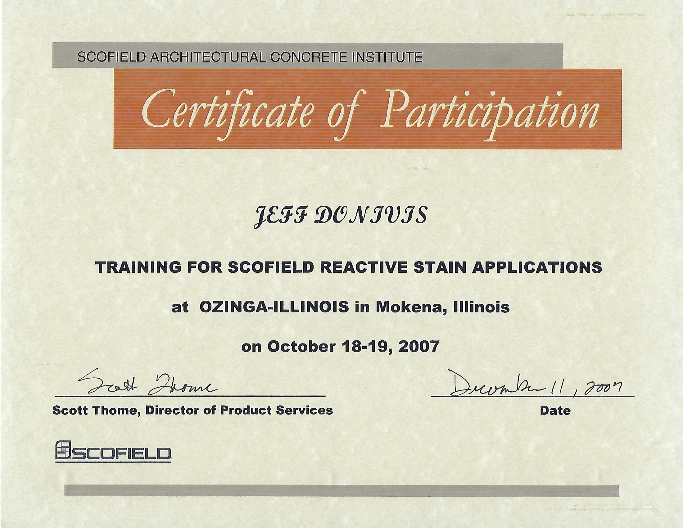 Acid Stain Training Certificate From Scofield