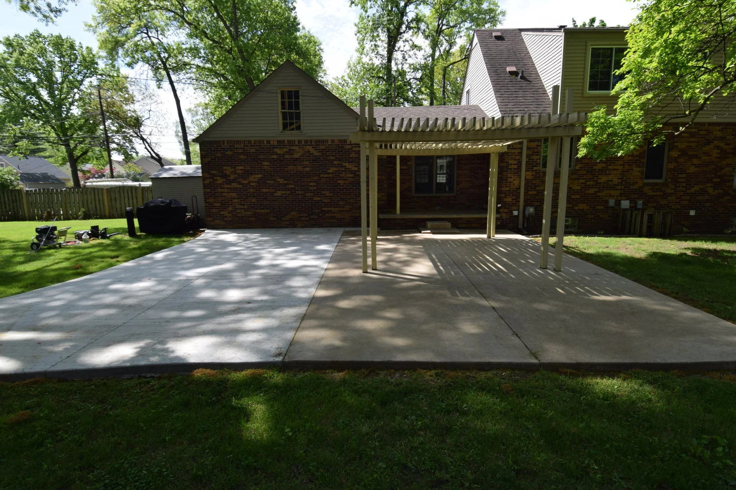 Concrete Patio Combining Two Separate Pours Decades Apart