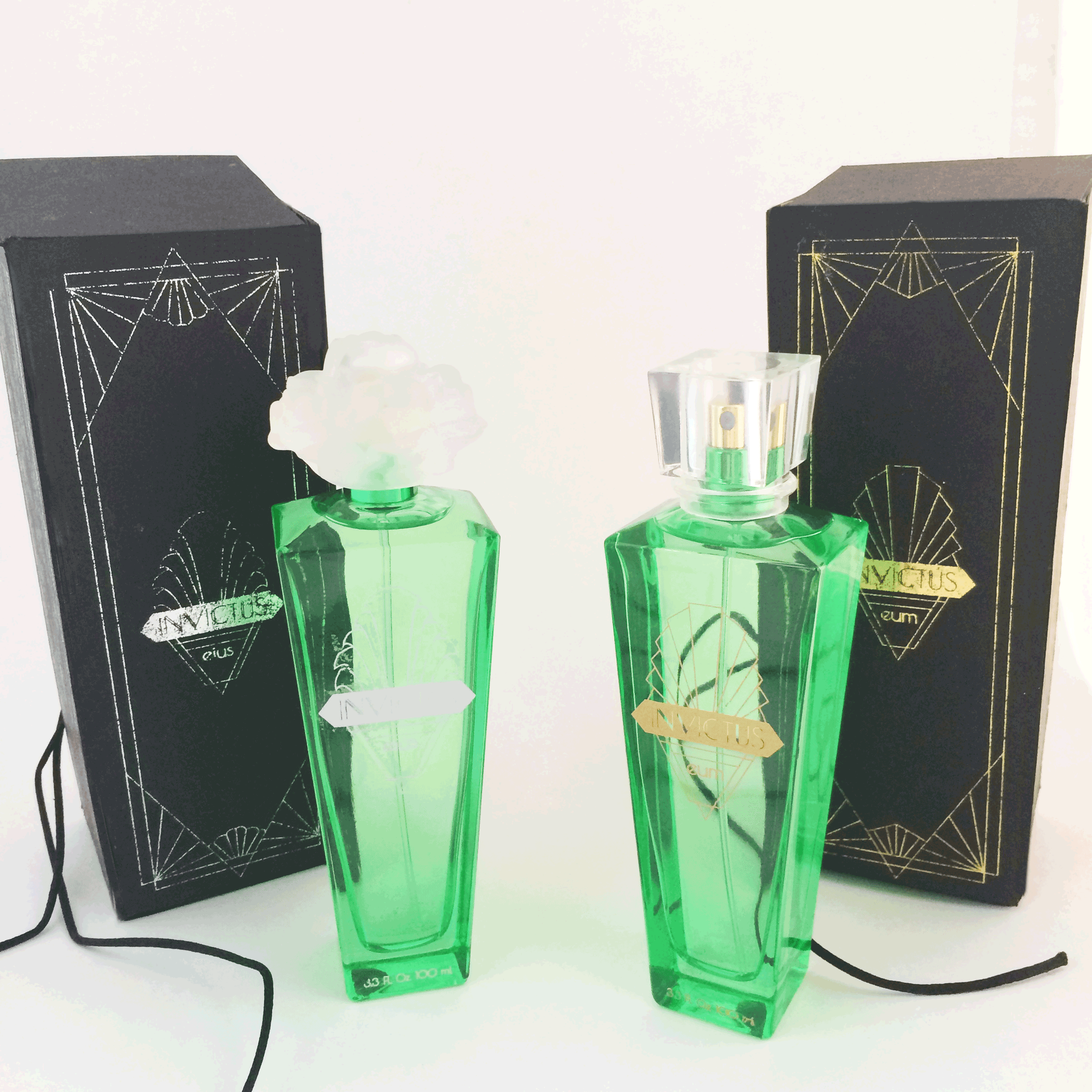 Designed with the Bonnie and Clyde in mind, Invictus Eius and Eum take complimenting couple scents to a new horizon. With the Art Deco design style of the times in mind, the packaging features geometric patterns with a twist. Bonnie and Clyde were