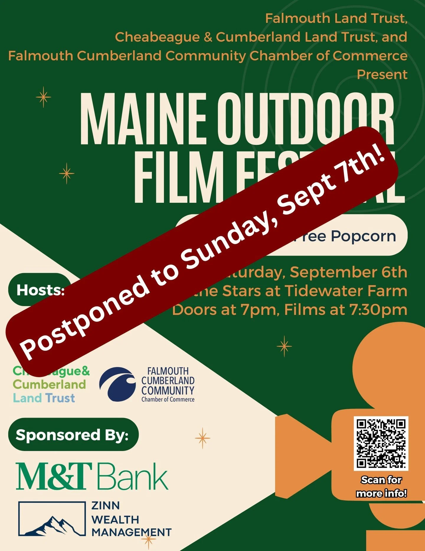 Our @maineoutdoorfilmfestival screening has been postponed until Sunday, September 7th because of the predicted weather.

We hope you'll still join us out at Tidewater Farm on Sunday for a slate of awesome outdoor-themed movies screened under the sta