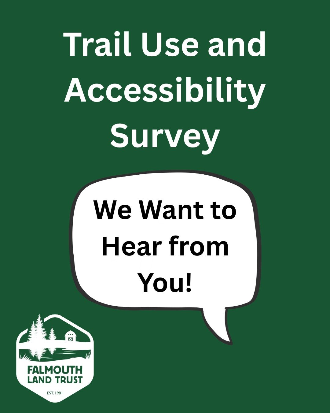 Do you use Falmouth trails? Do you have ideas on how to make them easier to use and more accessible for all user groups? We'd love to hear from you!

Check out our link in bio to complete a 10-15 trail survey. No login required, and all responses rem