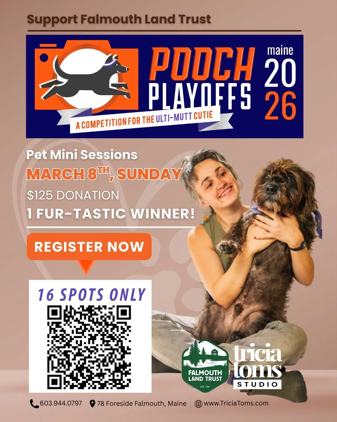 Local photographer @triciatoms is coordinating the 2026 Pooch Playoffs, and proceeds benefit FLT! 

🏆 Is your pup ready to take the title? 🐕✨ This is your chance to showcase your dog as the "Ulti-MUTT" cutie of Maine while directly suppor