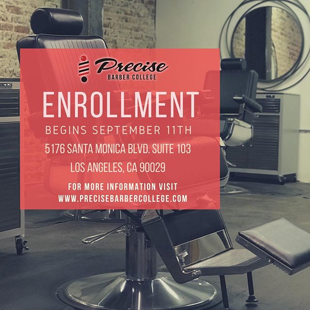 OPEN ENROLLMENT BEGINS SEPTEMBER 11th&bull; VISIT OUR WEBSITE FOR MORE INFORMATION OR TO REVIEW OUR CATALOG: www.precisebarbercollege.com #precisebarbercollege #enrollment #college #tuition #website #barbercollege #barbers #careers #losangeles