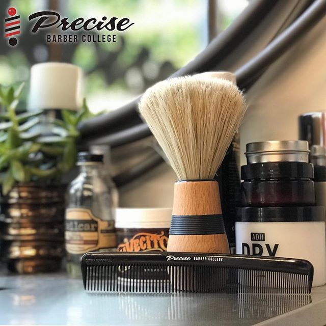 CHECK OUT OUR PRECISE BARBER COLLEGE COMBS. THE PERFECT ADDITION TO THIS STATION #precisebarbercollege #education #losangeles #covenanthousecalifornia #barbers #barbertools #comb #adhdry #suavecito #brush #craft