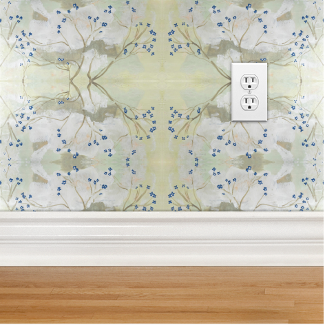 Dandridge Art | Blue Flowers Wallpaper Swatch | 12"h x 24"w | Mirrored Repeat