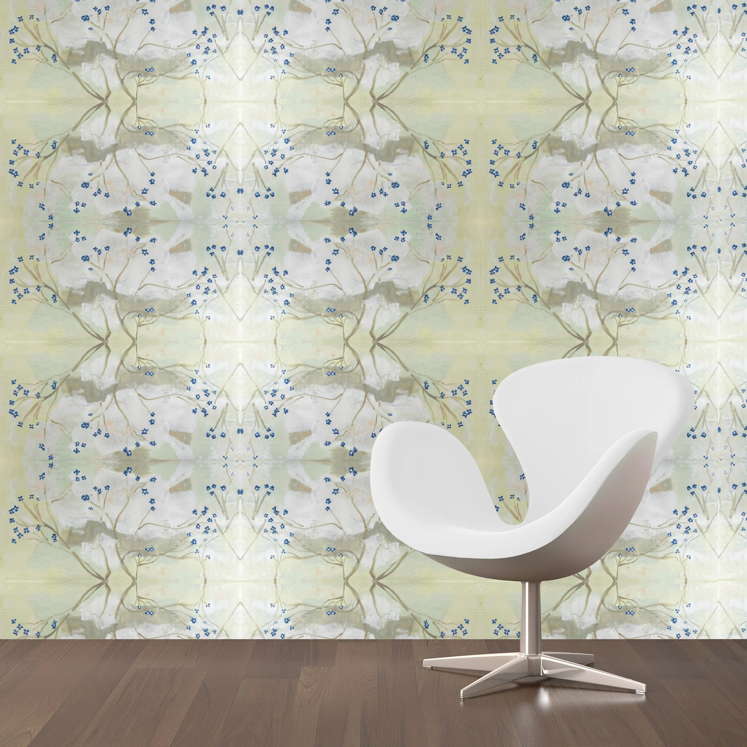 Dandridge Art | Blue Flowers Wallpaper | Large Scale | Mirrored Repeat