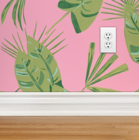 Dandridge Art | Pink & Green Palm Frond Wallpaper | Large Scale | 12"h x 24"w | Swatch A